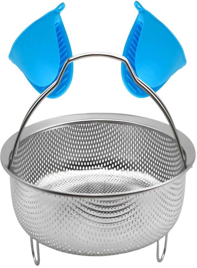 LYCNAGOGUE Stainless Steel Steamer Basket Food Grade Stainless Steamer Multipurpose Perforated Strainer Colander Basket Carrying Handle Three Legged Stand Vegetable and fruit strainer kitchen utensils (Diameter 22cm/8.7'') - Image 1